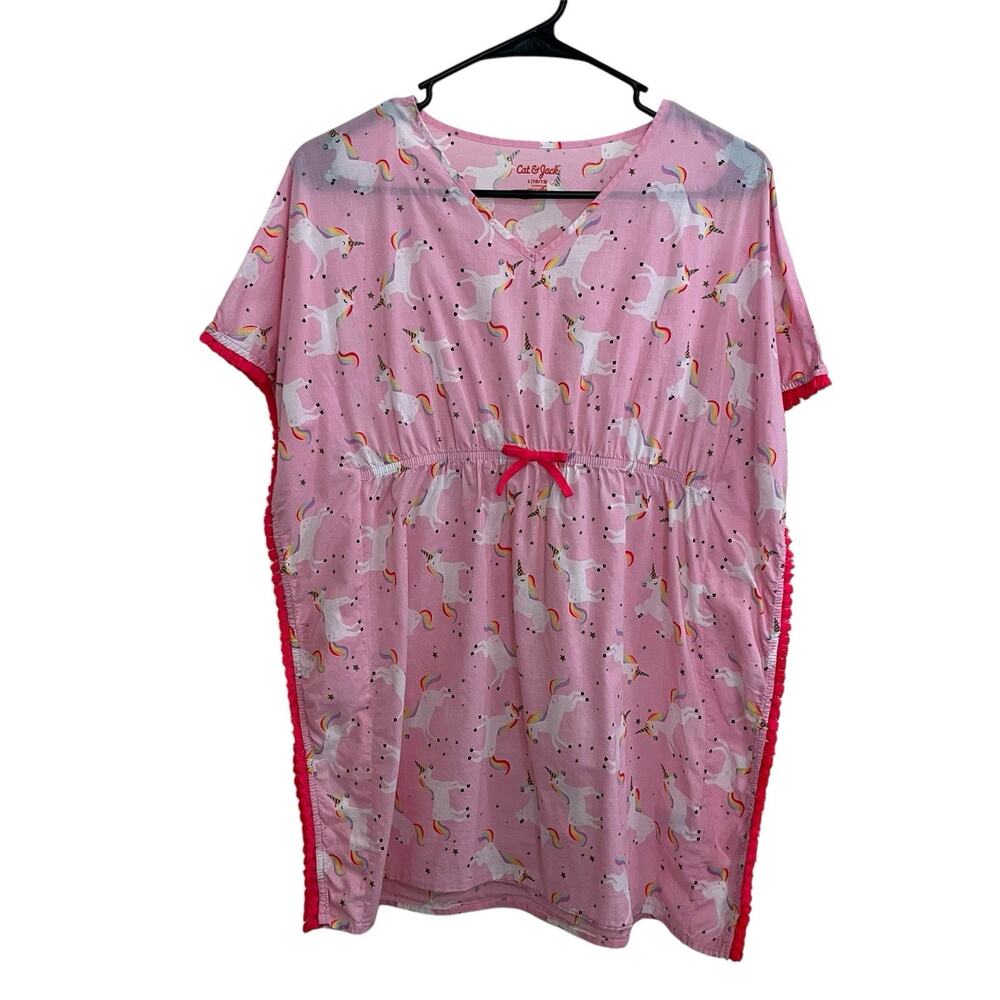 Cat & Jack | Pink Unicorn Swimsuit Cover Up Fringe Large (10-12) Beach Coastal